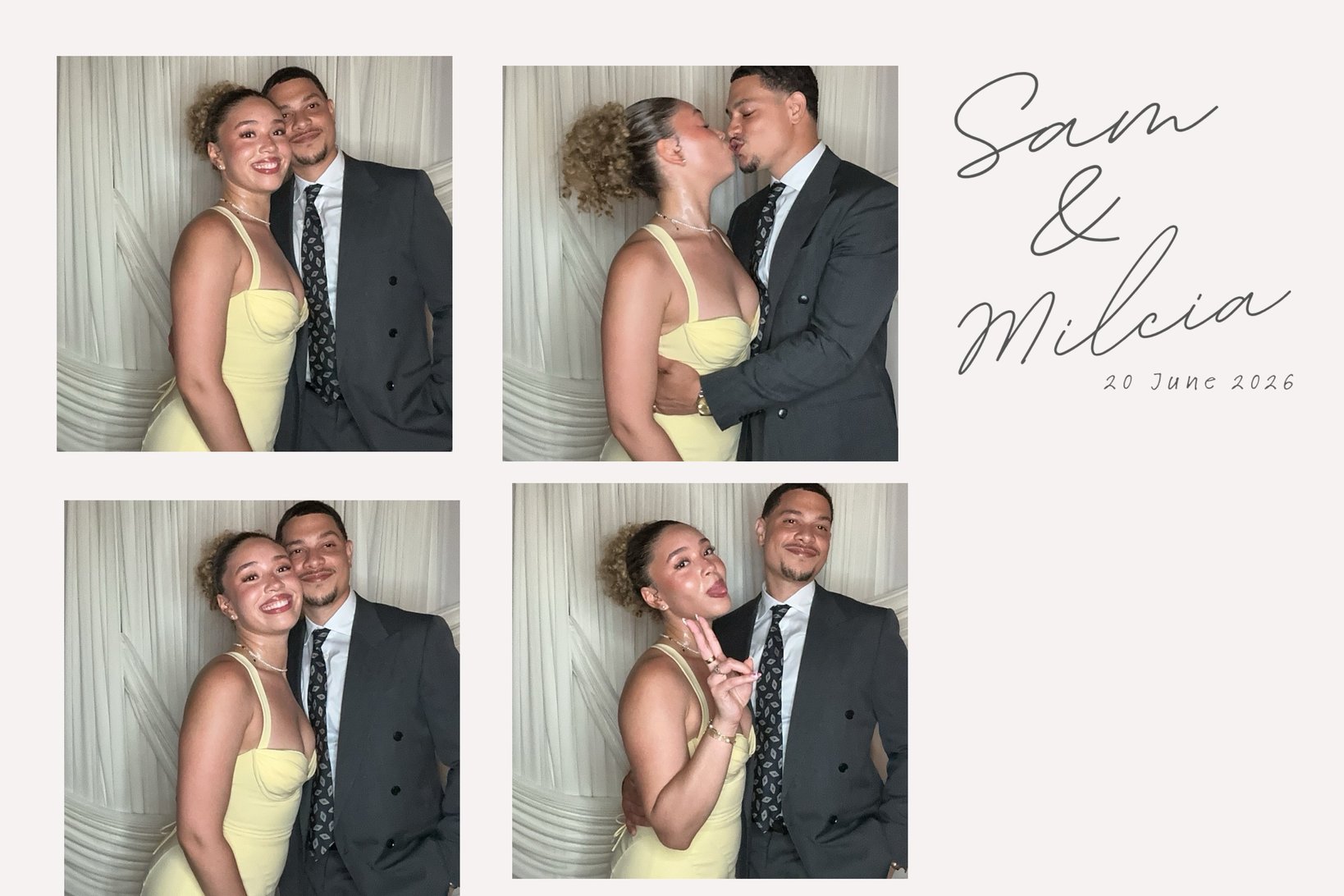 A finished wedding photo template with the couple’s names and date